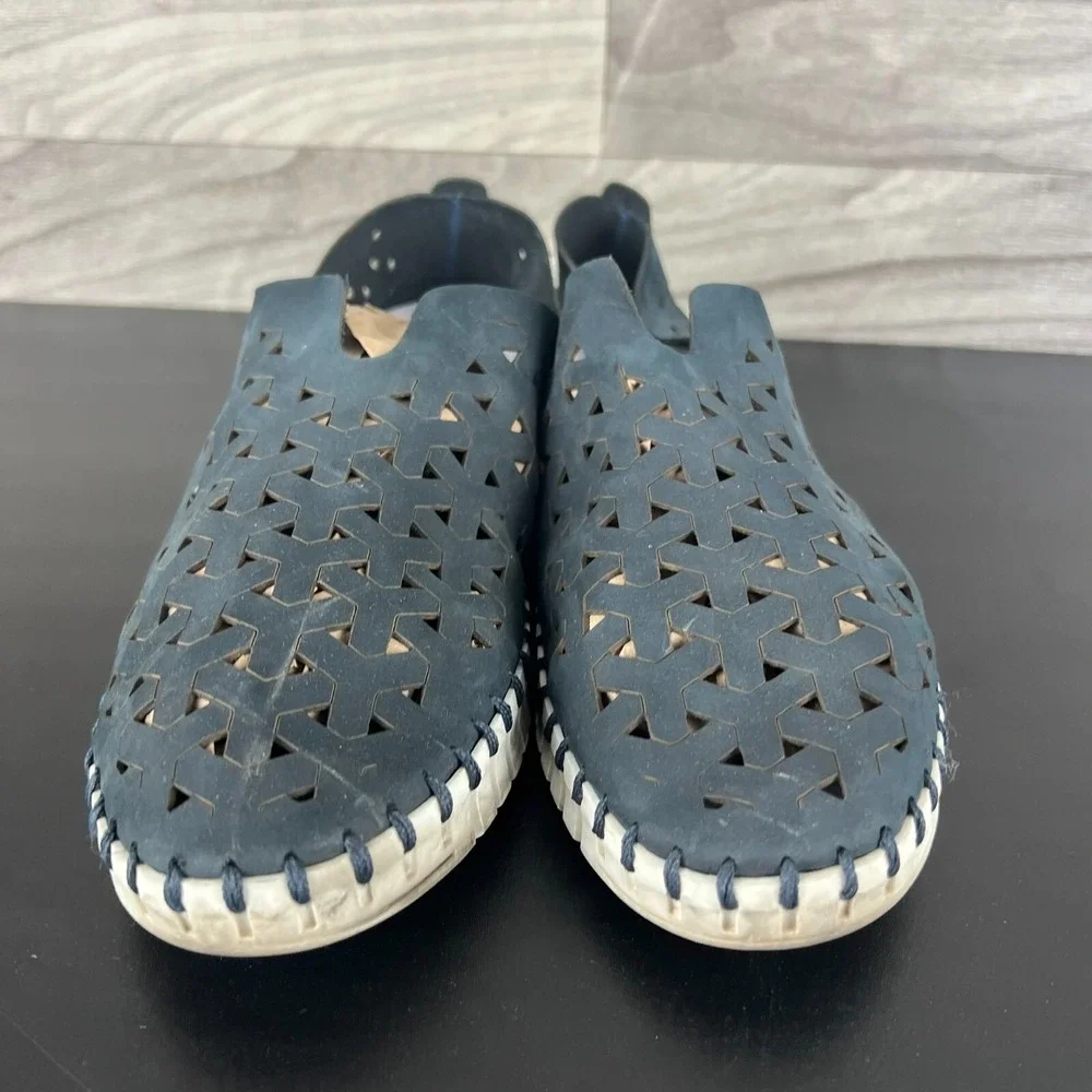 Eric Michael Inez Shoes Men's 10 Navy Blue Leather Casual‎ Slip-On Flats Preppy